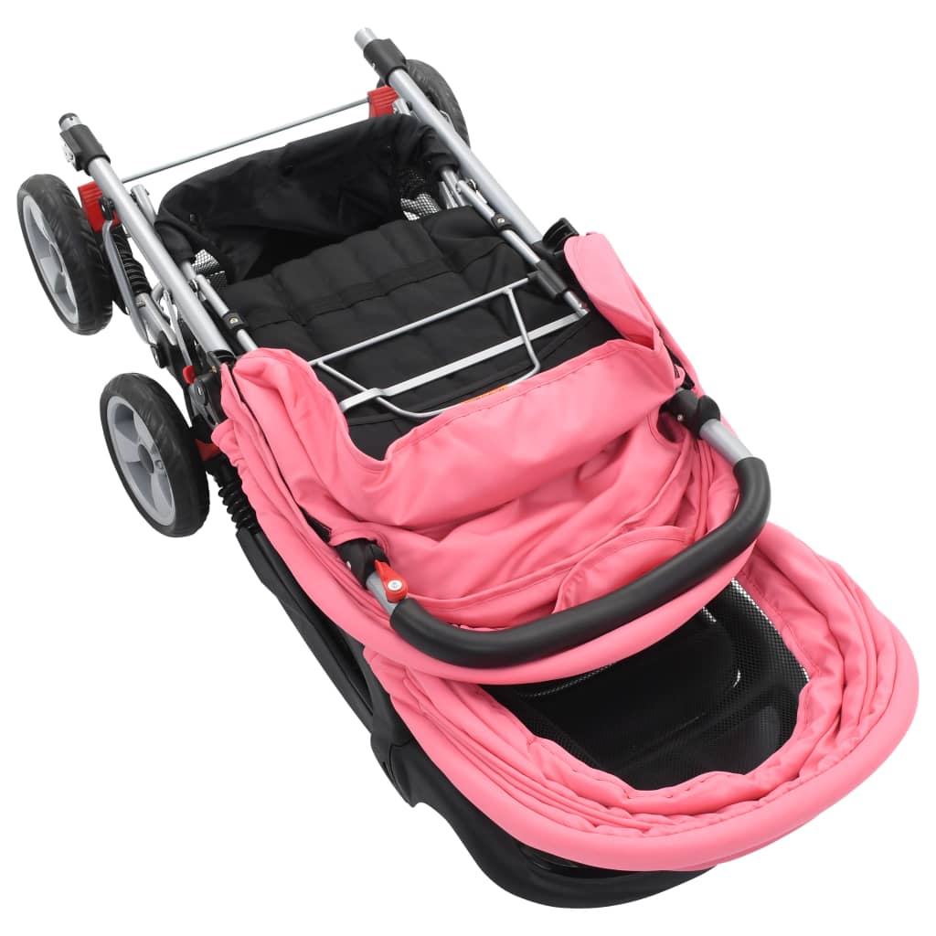 vidaXL Syskonvagn rosa och svart stål