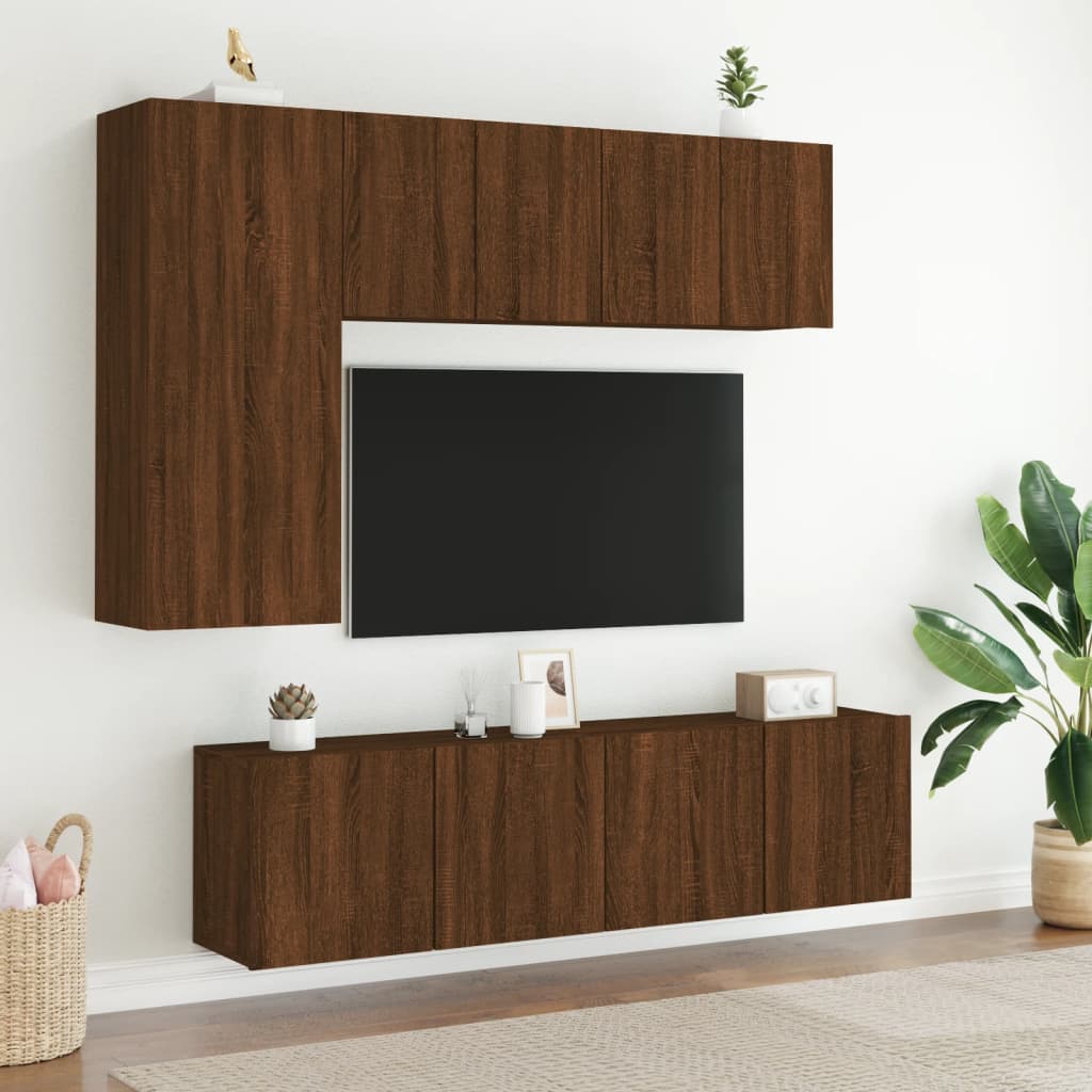 vidaXL Väggmonterade TV-enheter 5 delar brun ek konstruerat trä