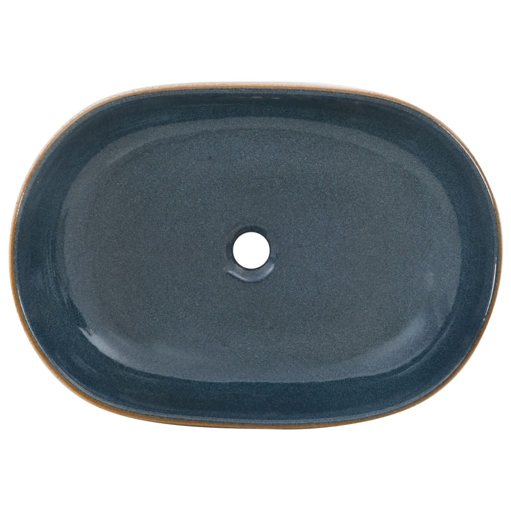 vidaXL Handfat sand och blå oval 59x40x14 cm keramik