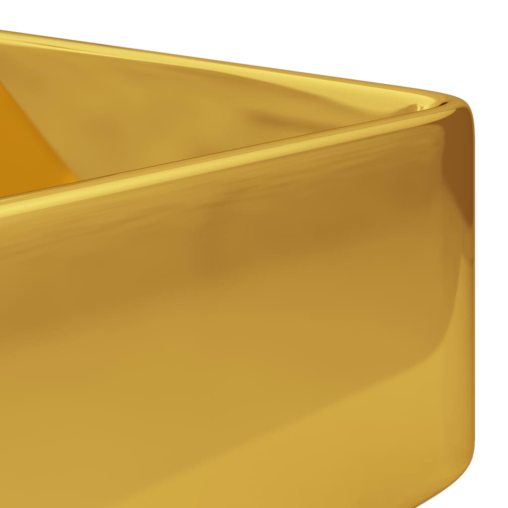 vidaXL Handfat med kranhål 48x37x13,5 cm keramik guld
