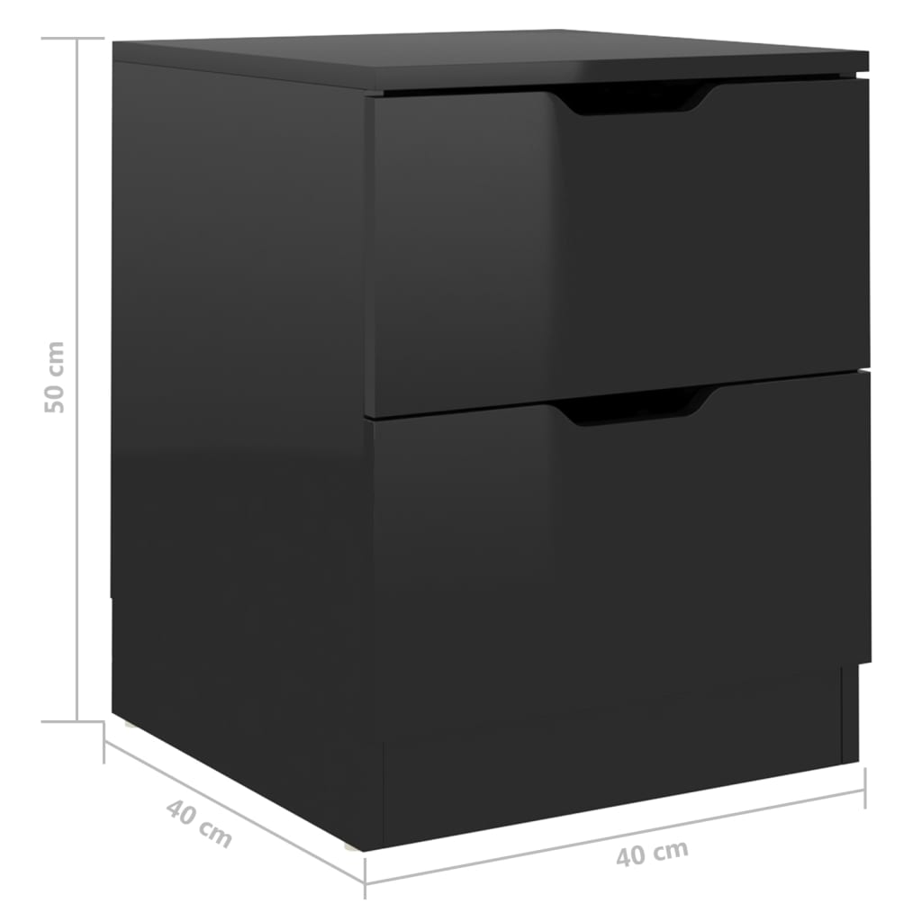 vidaXL Sängbord 2 st svart högglans 40x40x50 cm spånskiva