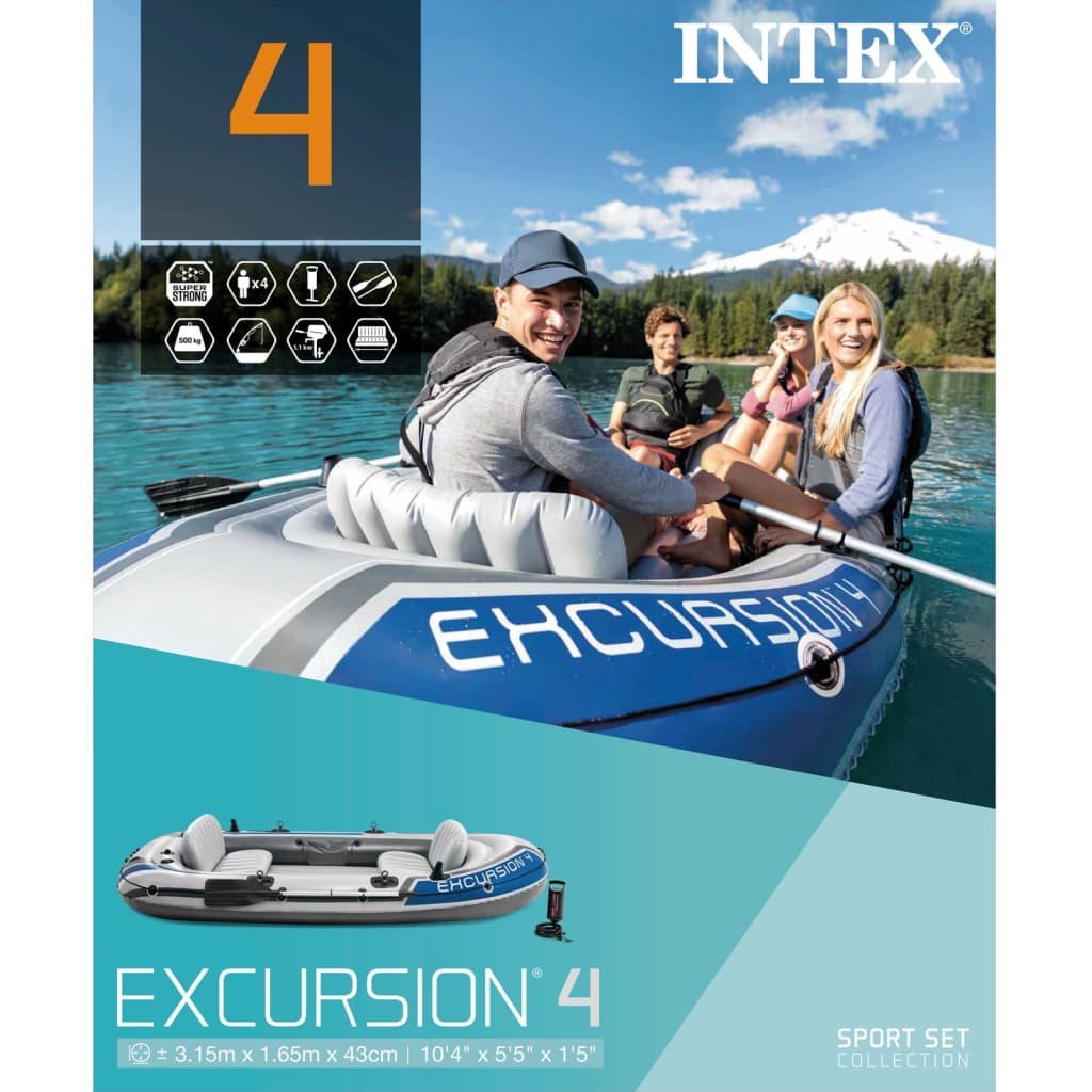 Intex Uppblåsbar båt Excursion 4 med pump och åror 68324NP