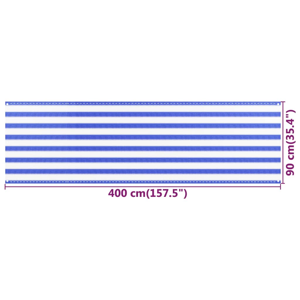 vidaXL Balkongskärm blå och vit 90x400 cm HDPE