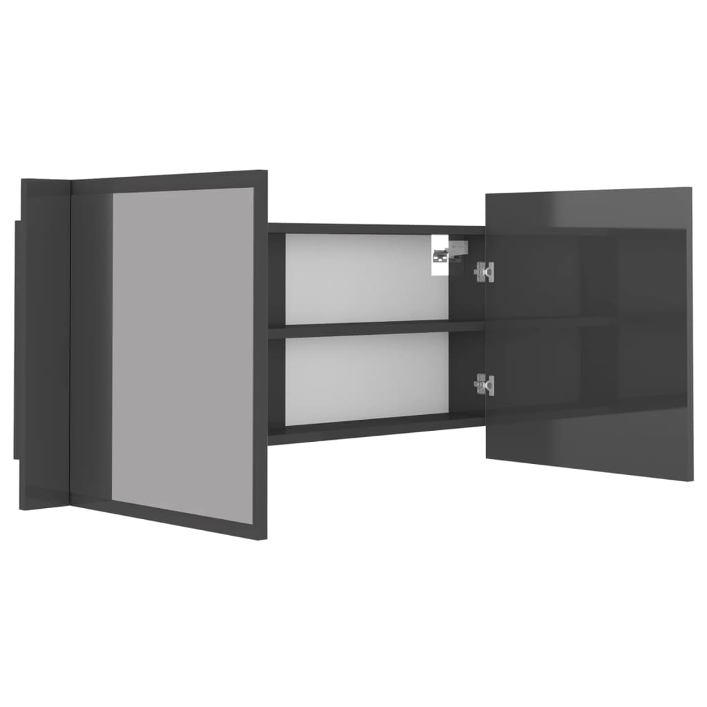 vidaXL Spegelskåp för badrum LED grå högglans 100x12x45 cm akryl
