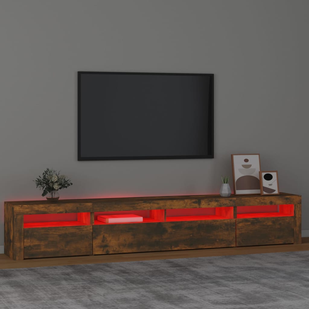 vidaXL Tv-bänk med LED-belysning rökfärgad ek 240x35x40 cm