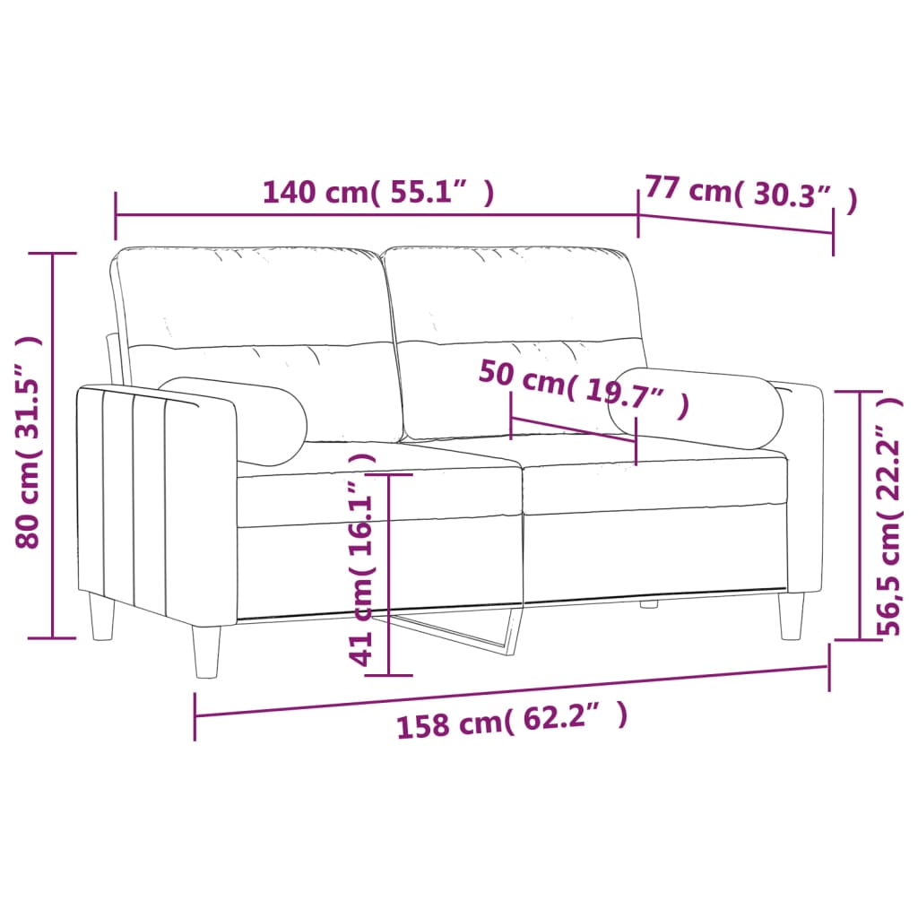 vidaXL 2-sitssoffa med kuddar och dynor ljusgrå 140 cm tyg