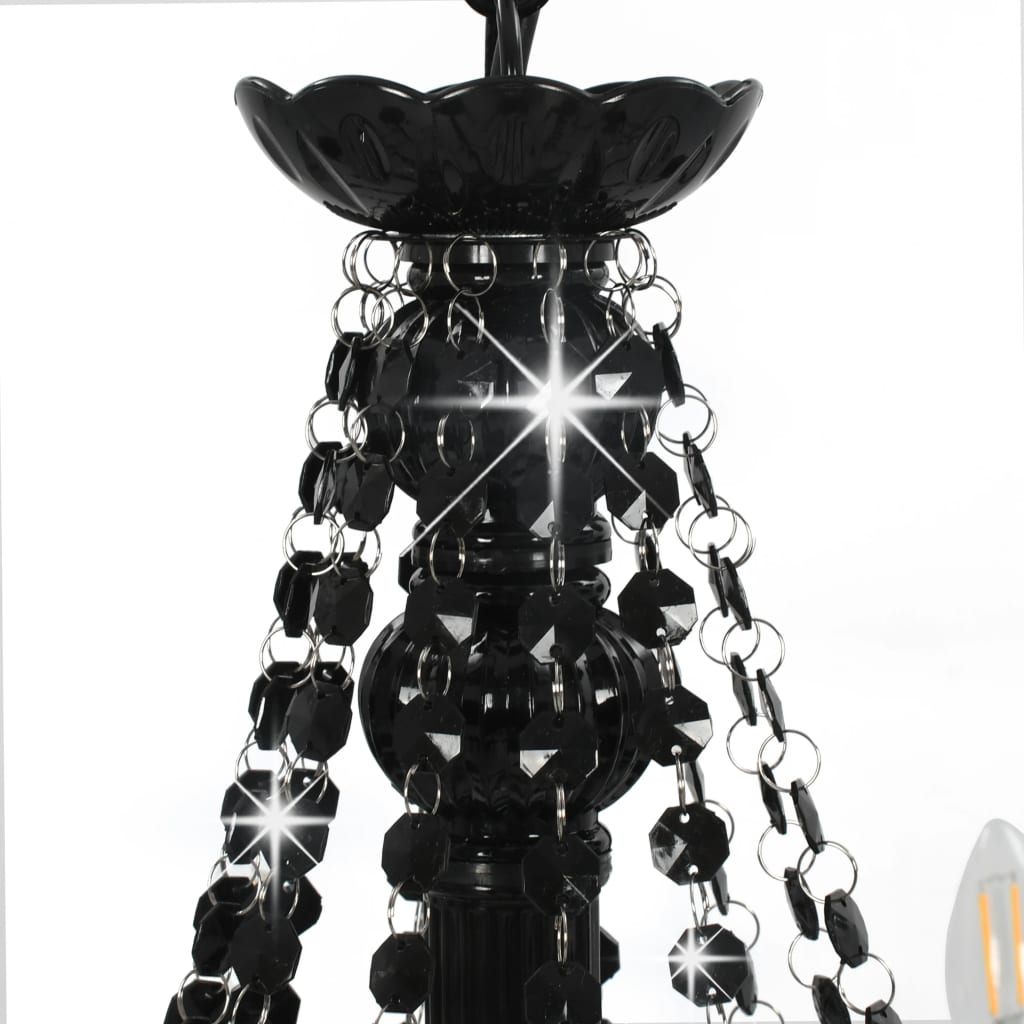 vidaXL Takkrona med pärlor svart 12 x E14-glödlampor