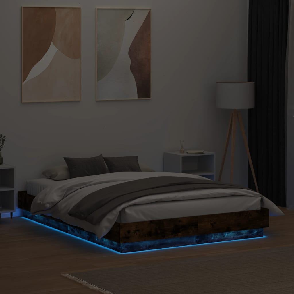 vidaXL Sängram med LEDs rökfärgad ek 120x190 cm