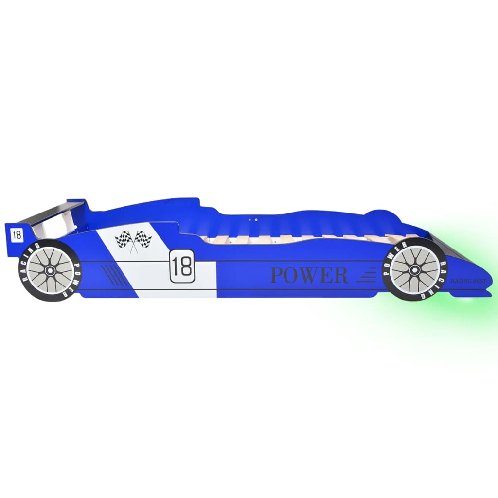 vidaXL LED Barnsäng racerbil 90x200 cm blå