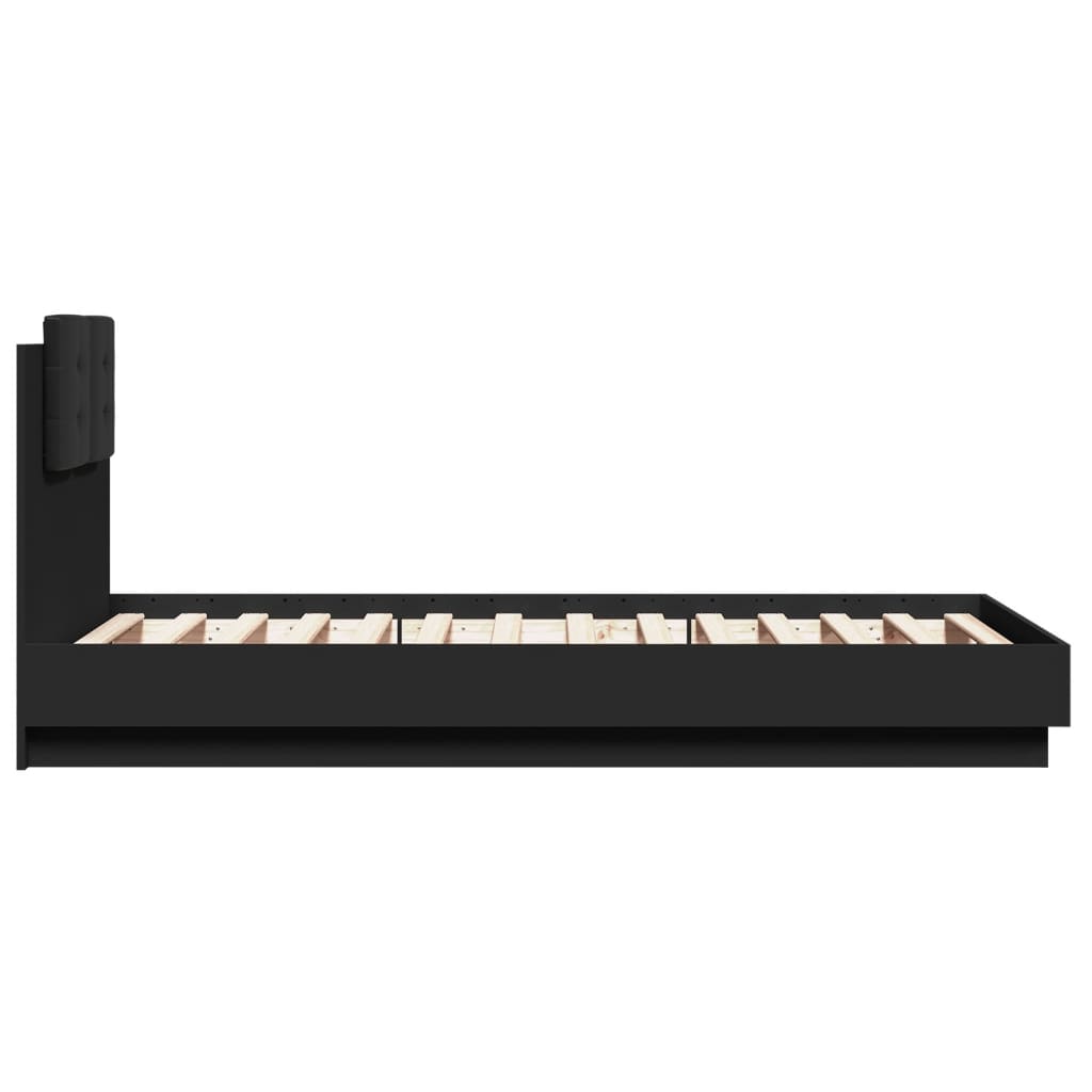 vidaXL Sängram med huvudgavel och LEDs svart 90x190 cm