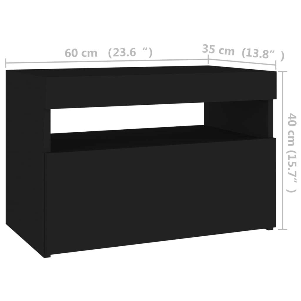vidaXL Sängbord LED-belysning 2 st svart 60x35x40 cm konstruerat trä