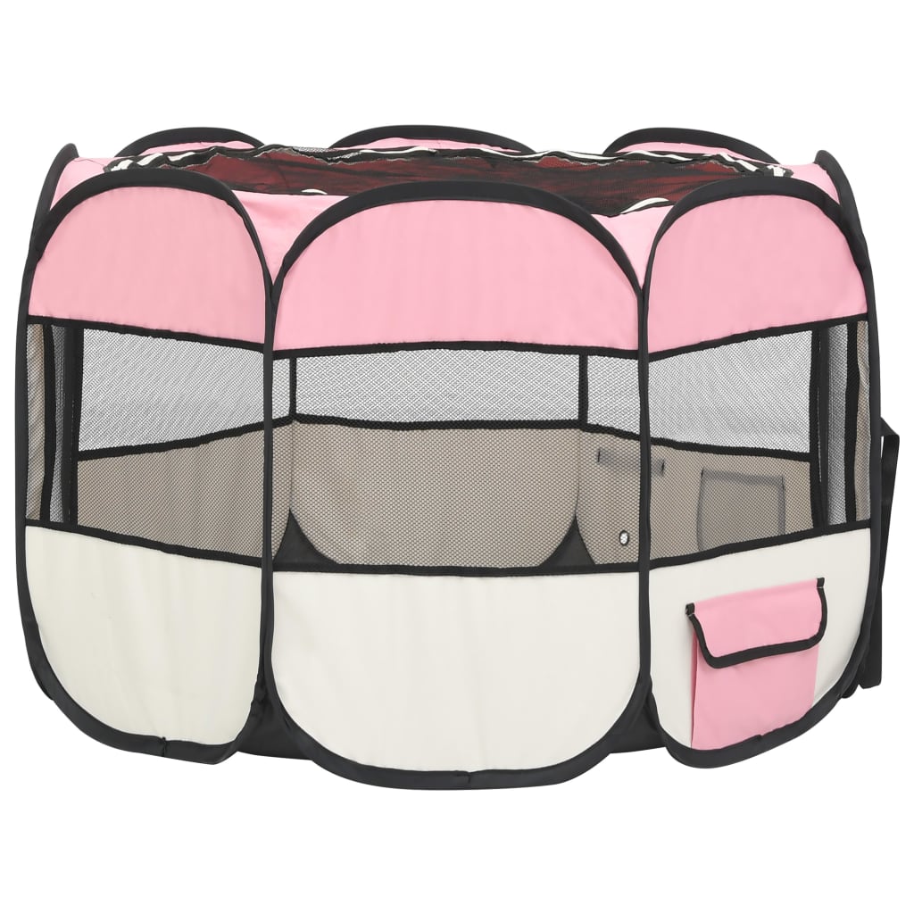 vidaXL Hopfällbar hundhage med väska rosa 90x90x58 cm