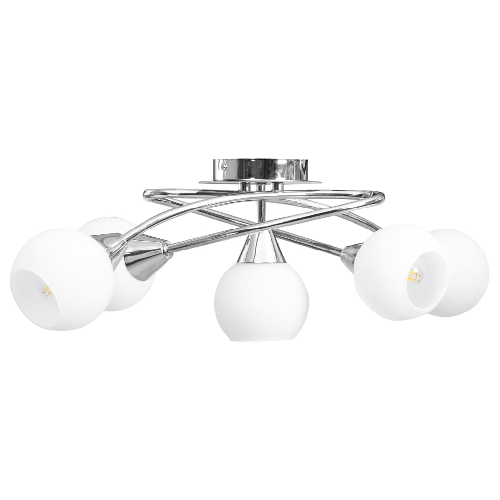 vidaXL Taklampa med keramikskärmar för 5 E14-lampor vit klot