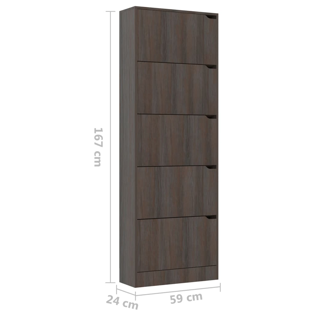 vidaXL Skoskåp med 5 dörrar grå sonoma-ek 59x24x167 cm spånskiva