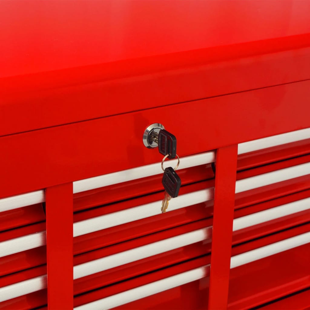 vidaXL Verktygsvagn med verktygslåda och 6 förvaringslådor stål röd