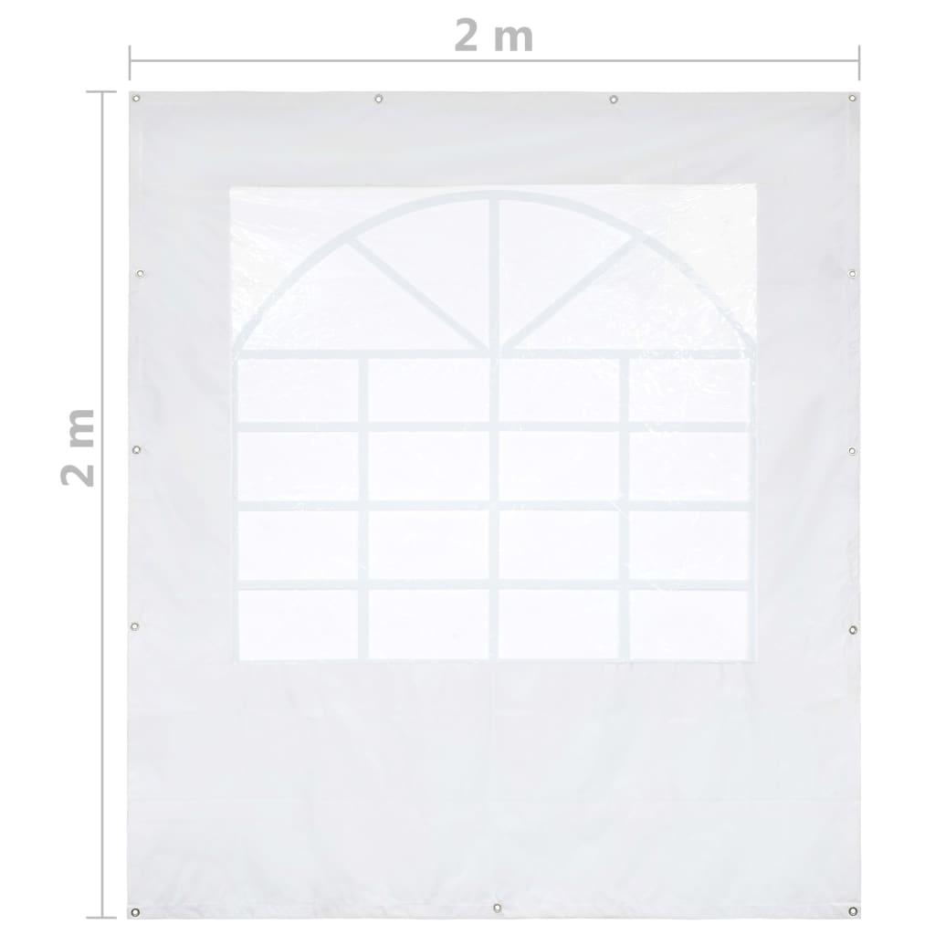 vidaXL Sidovägg med fönster för partytält 2x2 m vit 550 g/m²