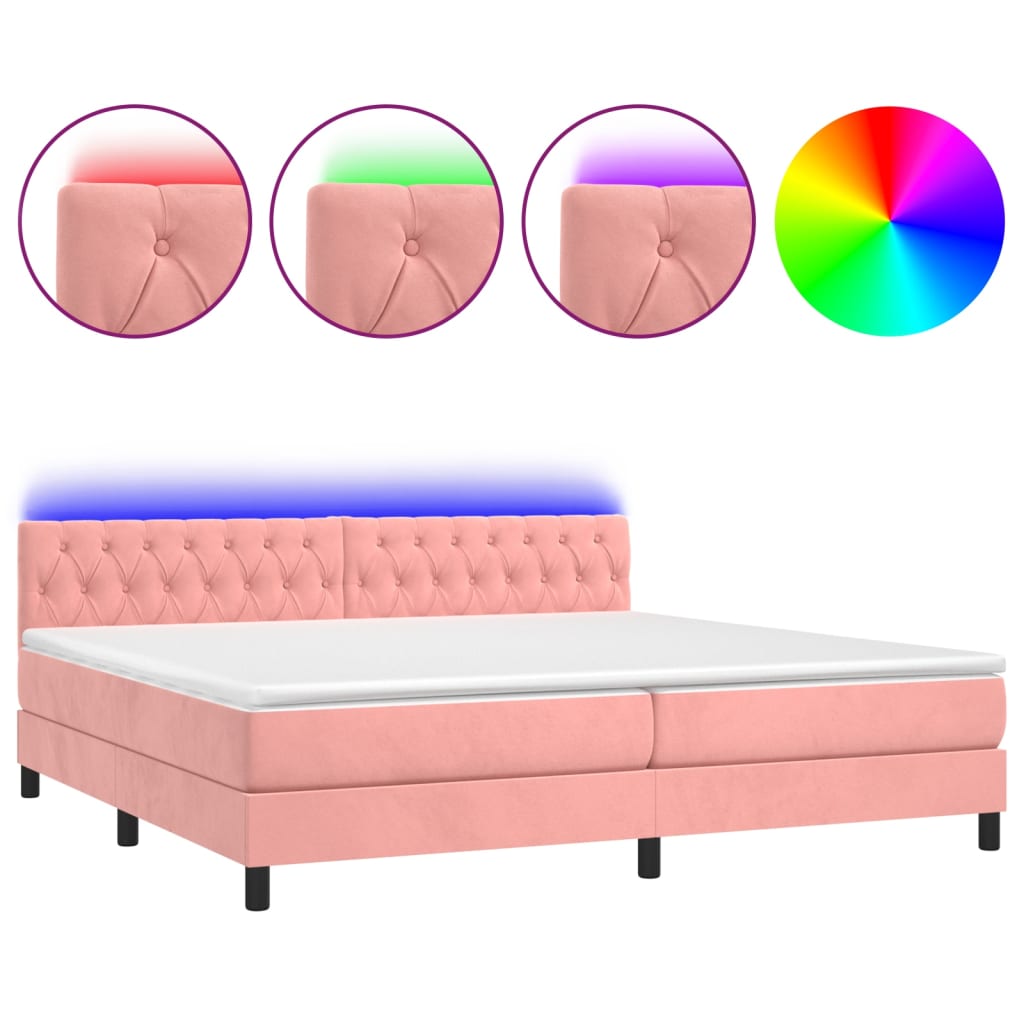 vidaXL Ramsäng med madrass rosa & LED 200x200 cm sammet