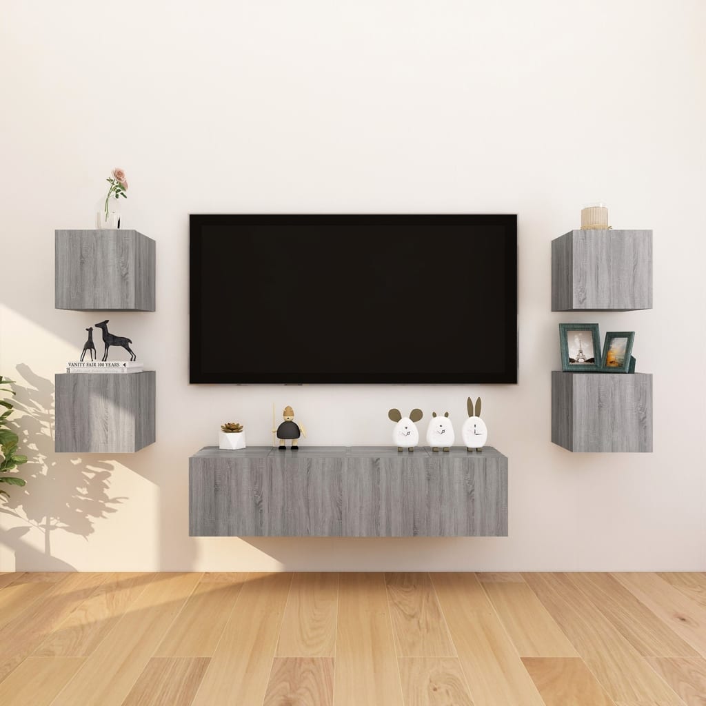 vidaXL Väggmonterade tv-bänkar 4 st grå sonoma 30,5x30x30 cm