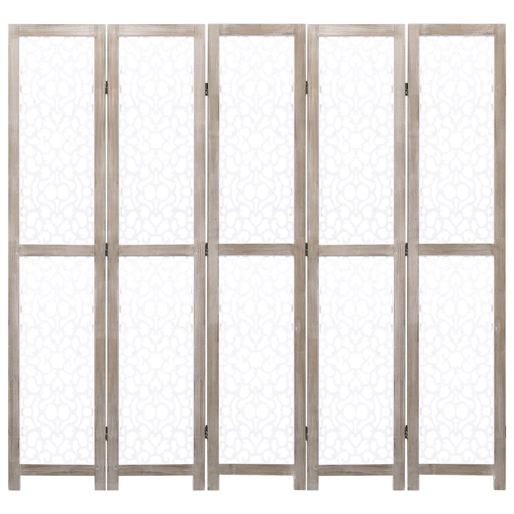 vidaXL Rumsavdelare 5 paneler vit 175x165 cm massivt trä