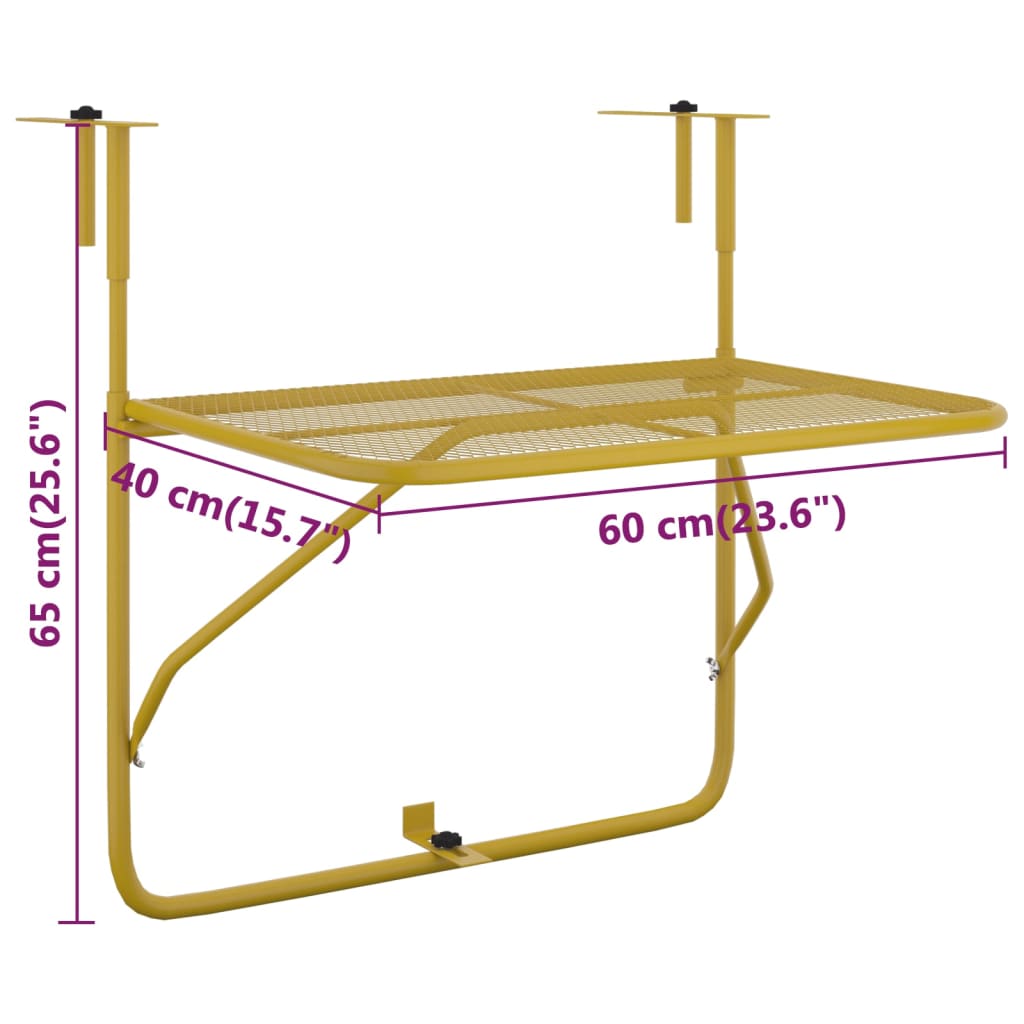 vidaXL Balkongbord guld 60x40 cm stål