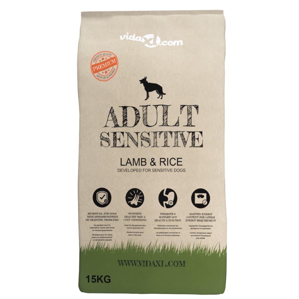 vidaXL Premium Hundmat torr Adult Sensitive Lamb & Rice 2 st 30 kg