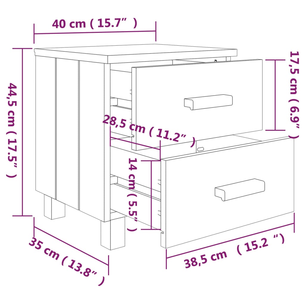 vidaXL Sängbord HAMAR 2 st vit 40x35x44,5 cm massivt trä