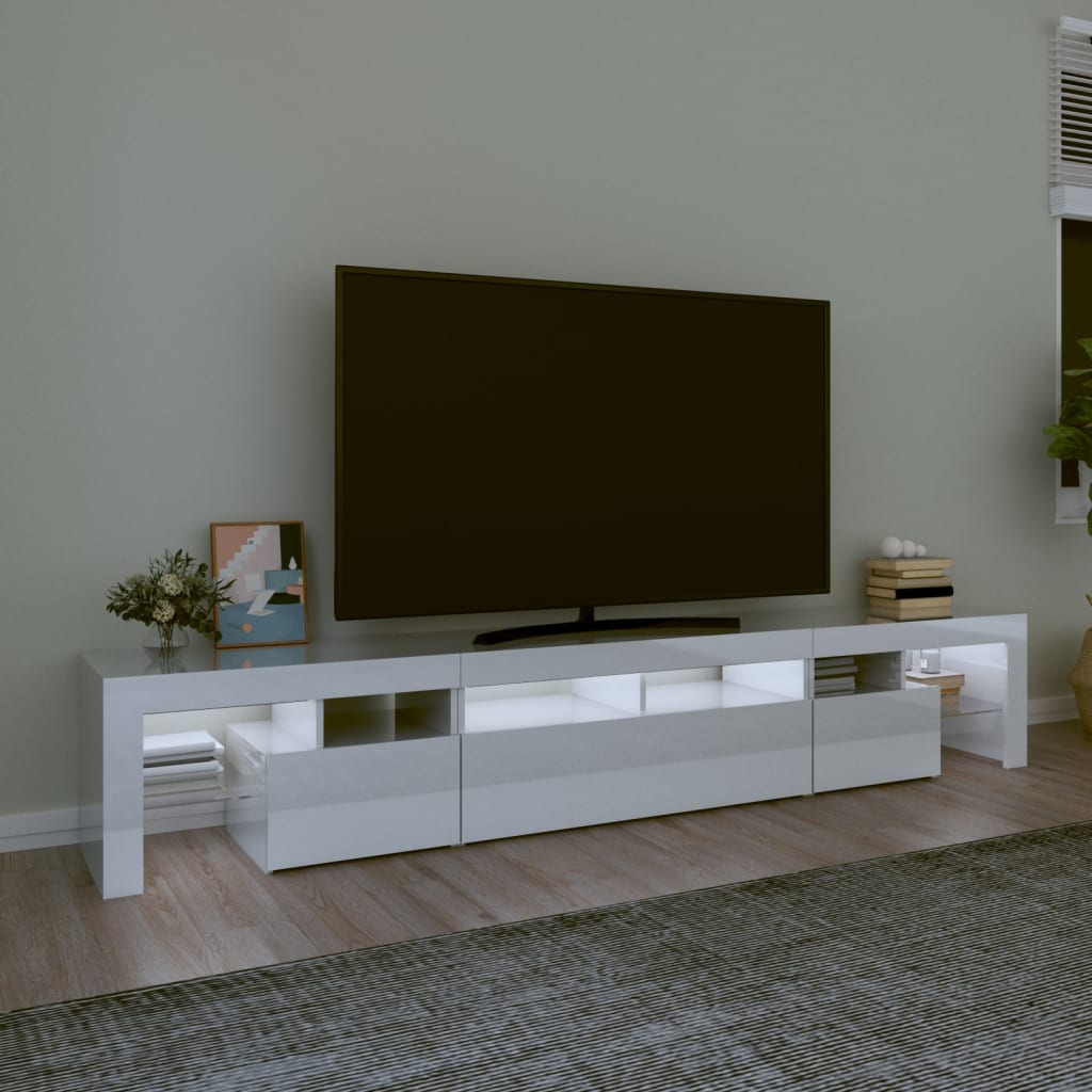 vidaXL Tv-bänk med LED-belysning vit högglans 230x36,5x40 cm