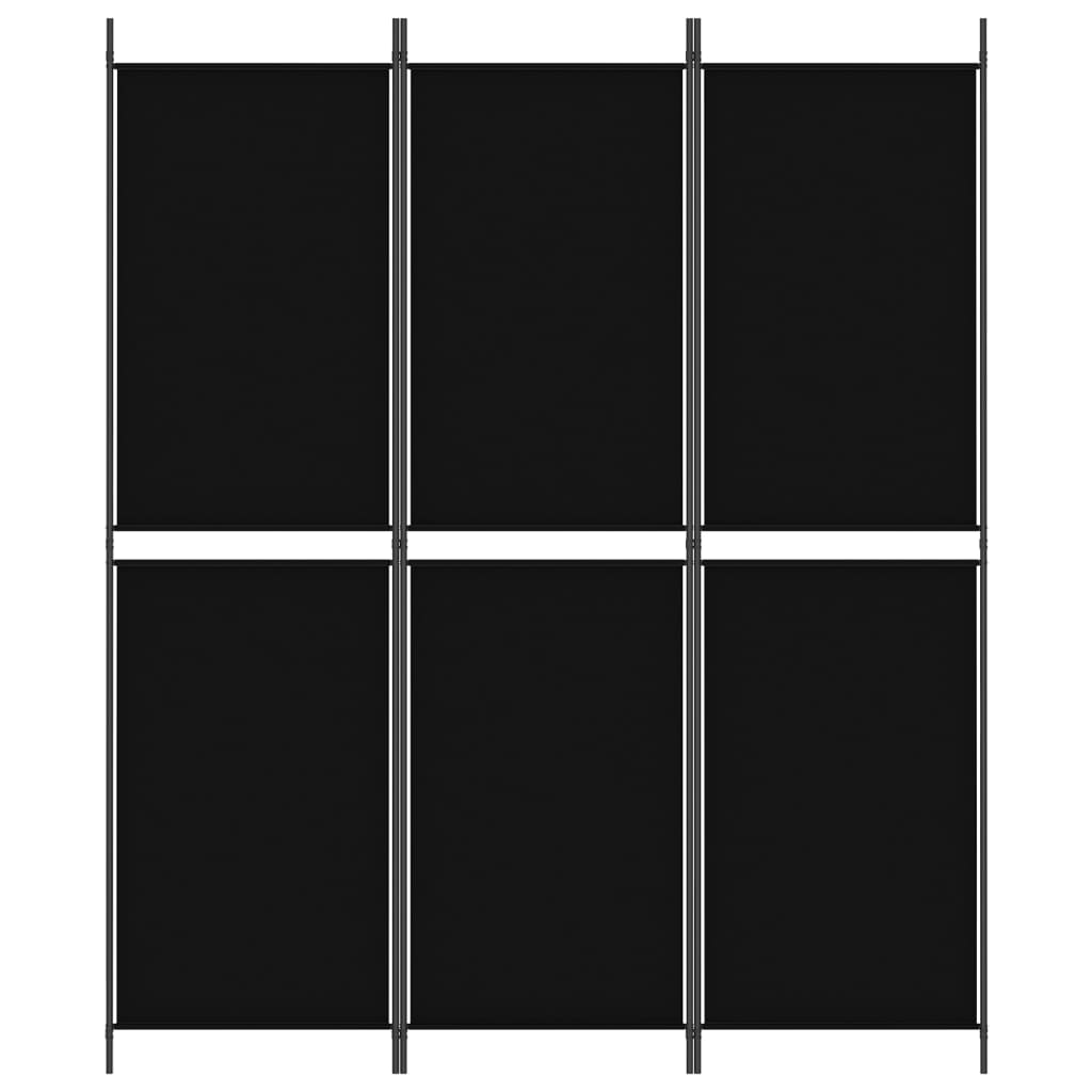 vidaXL Rumsavdelare 3 paneler svart 150x180 cm tyg