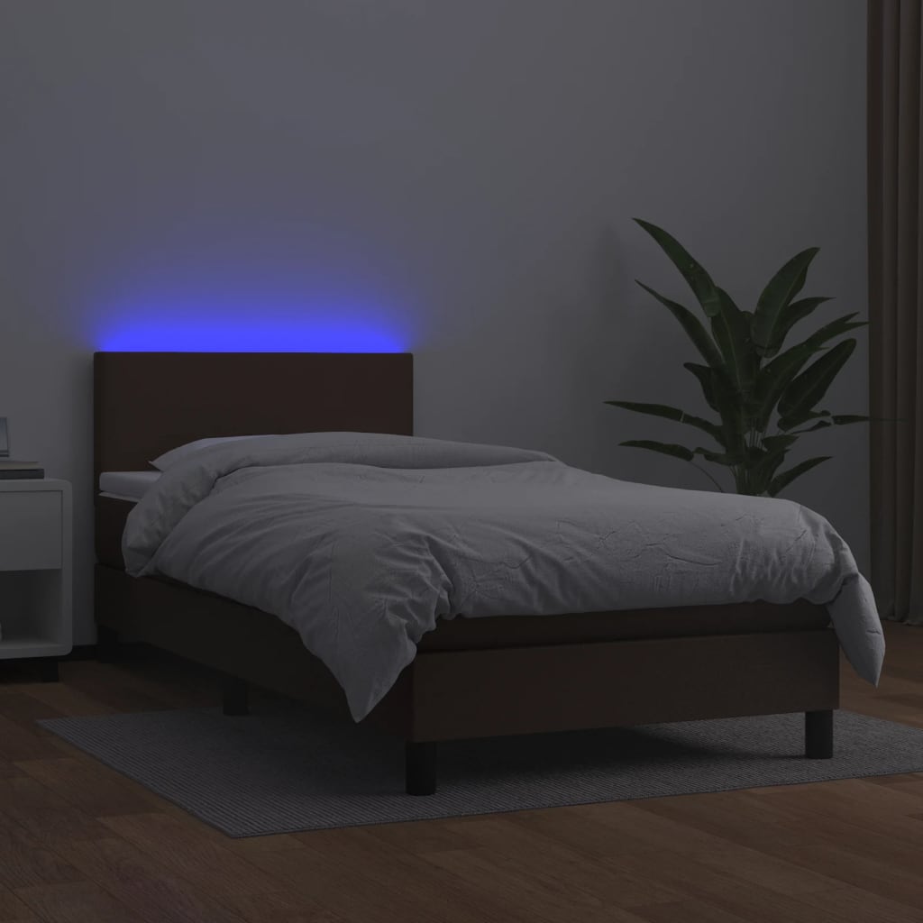 vidaXL Ramsäng med madrass & LED brun 80x200 cm konstläder