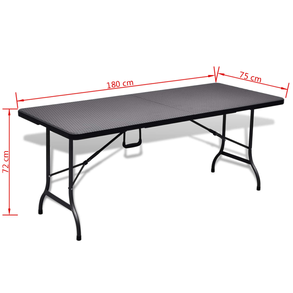 vidaXL Hopfällbart trädgårdsbord svart 180x75x72 cm HDPE konstrotting