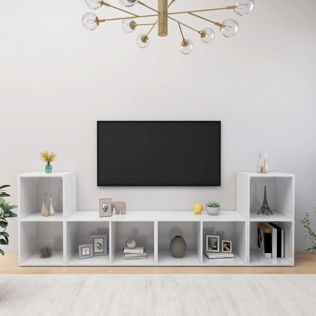 vidaXL TV-skåp 4 st vit högglans 72x35x36,5 cm konstruerat trä