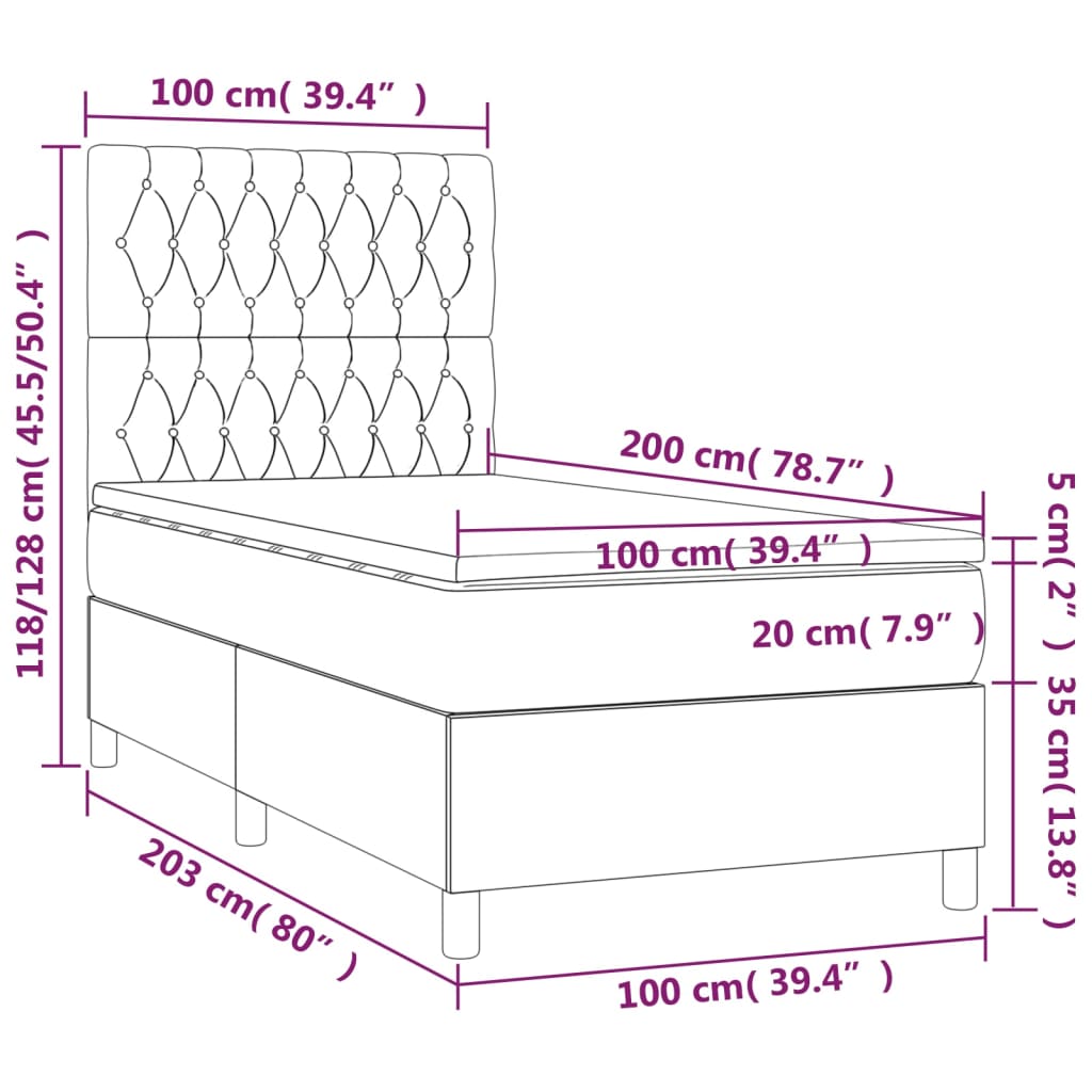 vidaXL Ramsäng med madrass ljusgrå 100x200 cm sammet