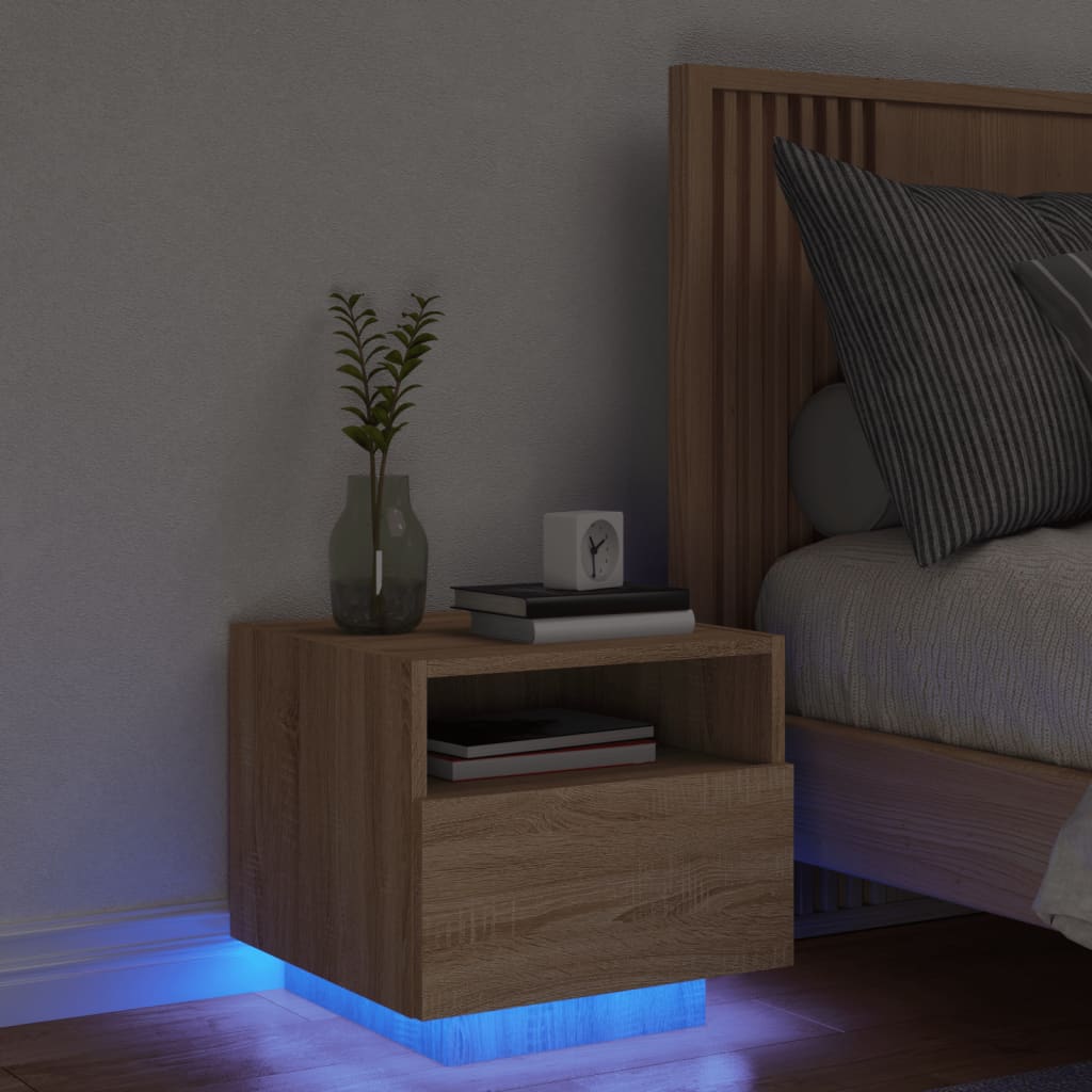vidaXL Sängbord med LED-lampor sonoma-ek 40x39x37 cm