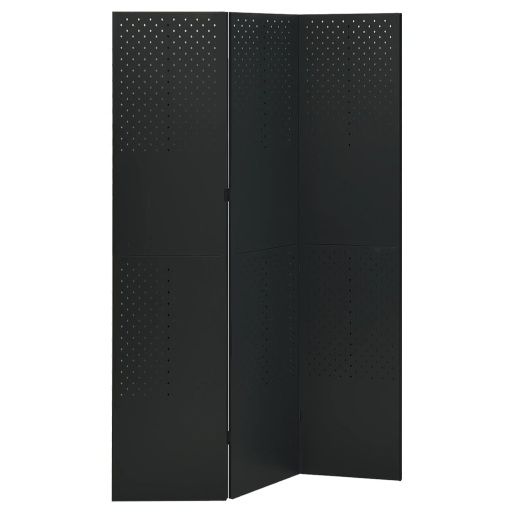 vidaXL Rumsavdelare 3 paneler svart 120x180 cm stål