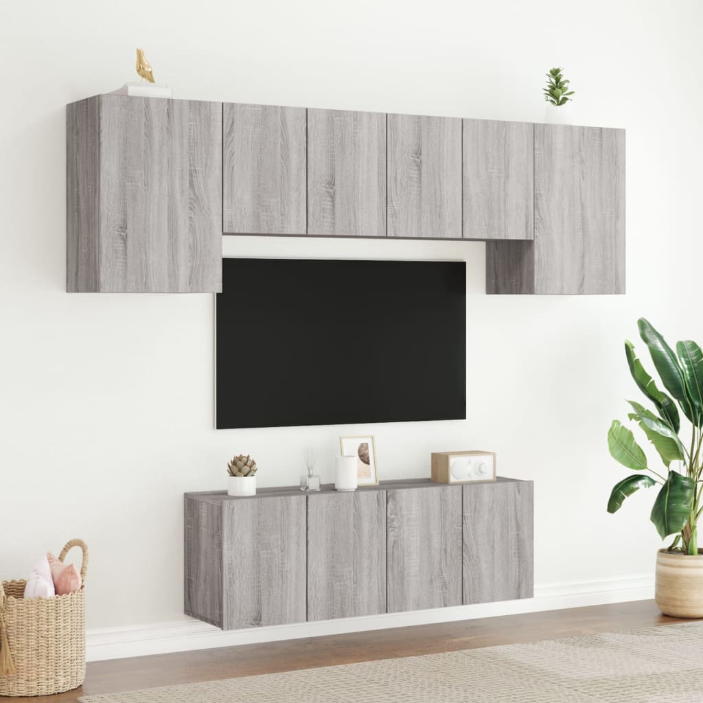 vidaXL Väggmonterade TV-enheter 6 delar grå sonoma konstruerat trä