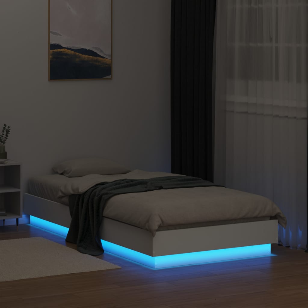 vidaXL Sängram med LEDs vit 90x190 cm
