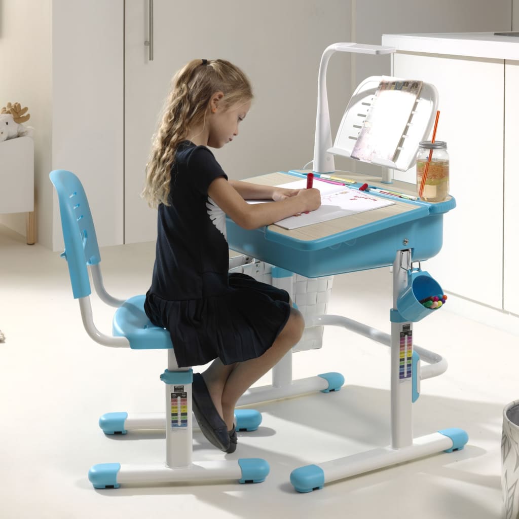 Vipack Justerbart skrivbord med stol Comfortline 301 ljusblå och vit