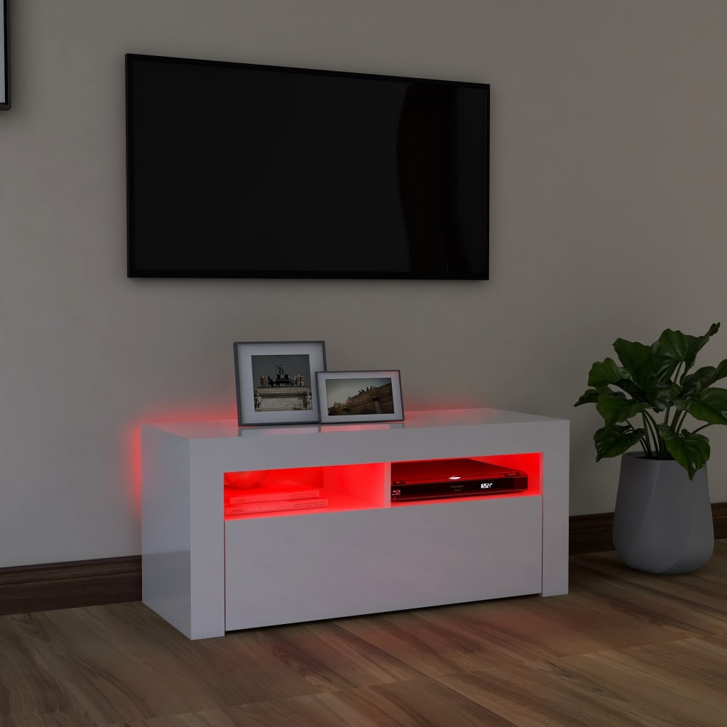 vidaXL TV-bänk med LED-belysning vit högglans 90x35x40 cm