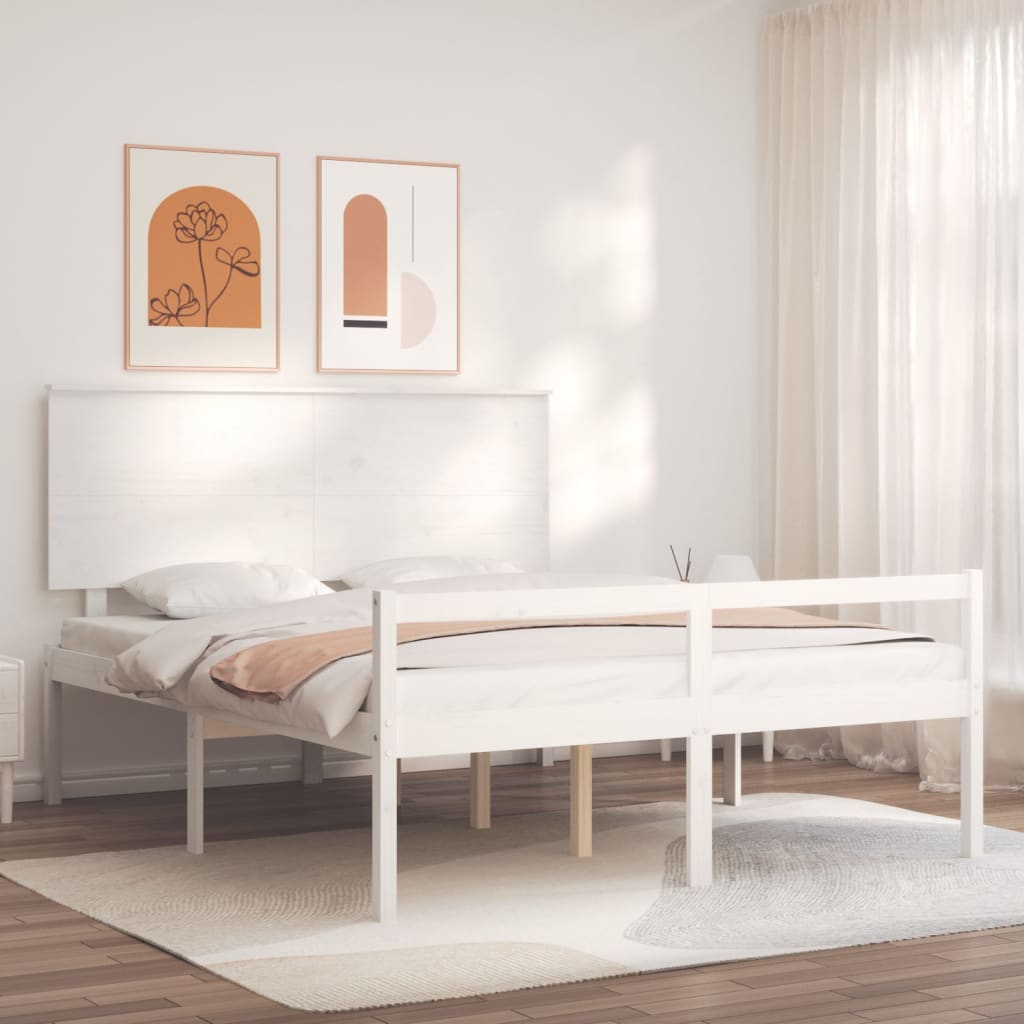 vidaXL Sängram med sänggavel vit 160x200 cm massivt trä