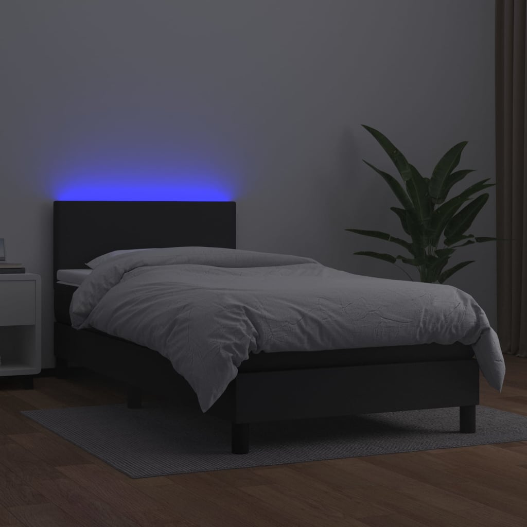 vidaXL Ramsäng med madrass & LED svart 80x200 cm konstläder
