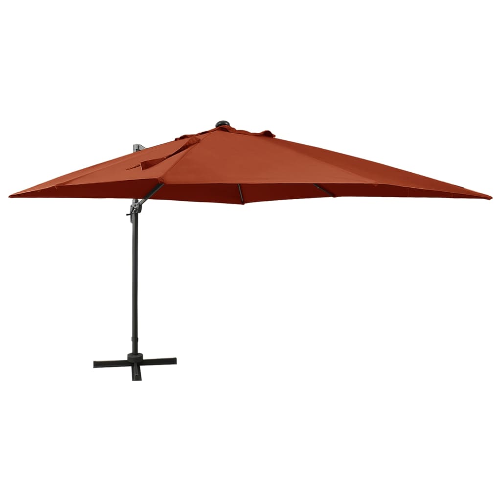 vidaXL Frihängande parasoll med stång och LED terrakotta 300 cm