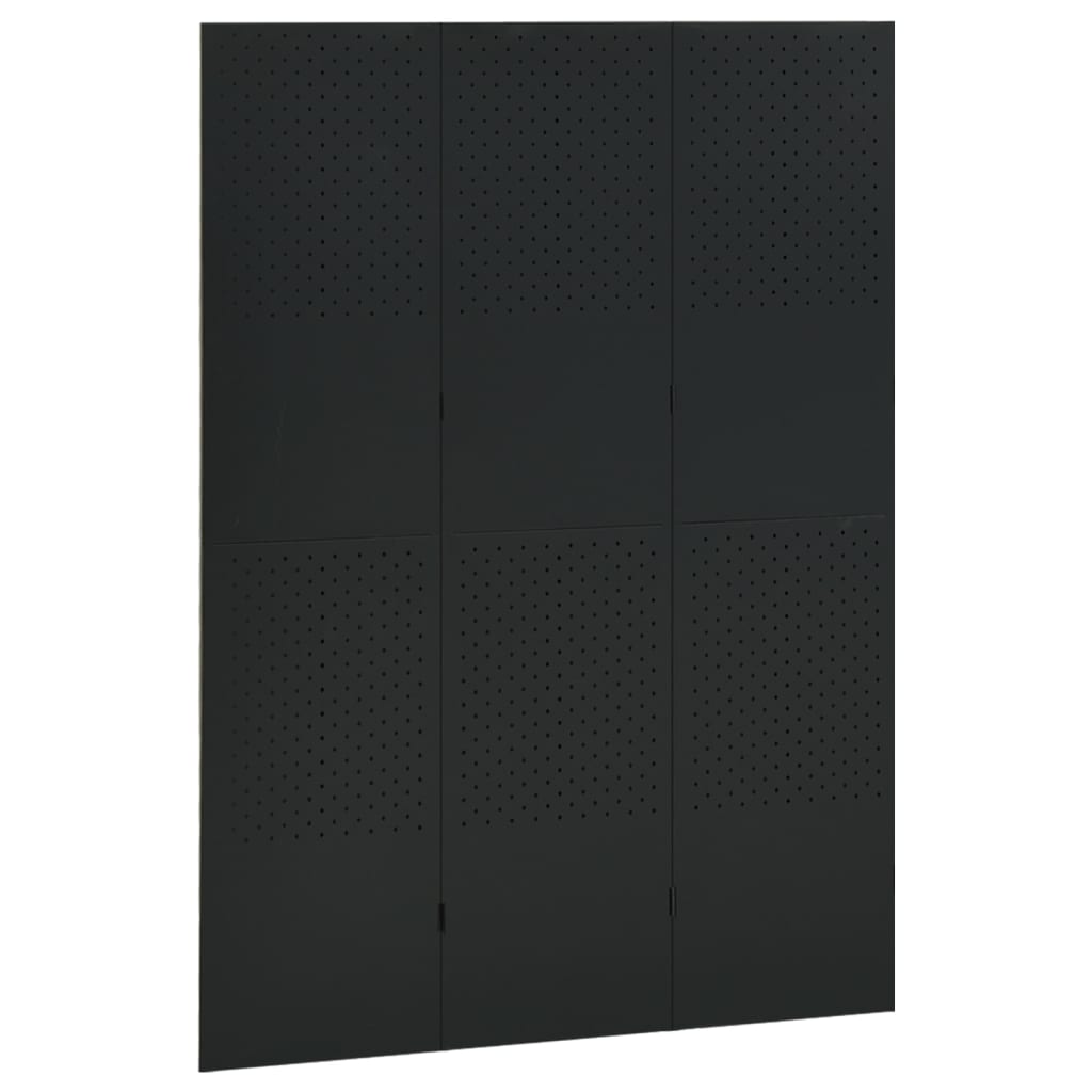 vidaXL Rumsavdelare 3 paneler svart 120x180 cm stål