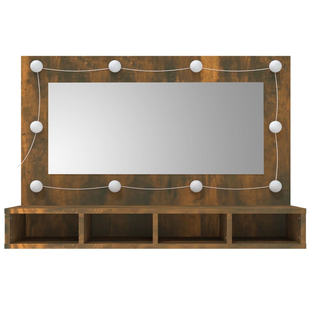 vidaXL Spegelskåp med LED rökfärgad ek 90x31,5x62 cm