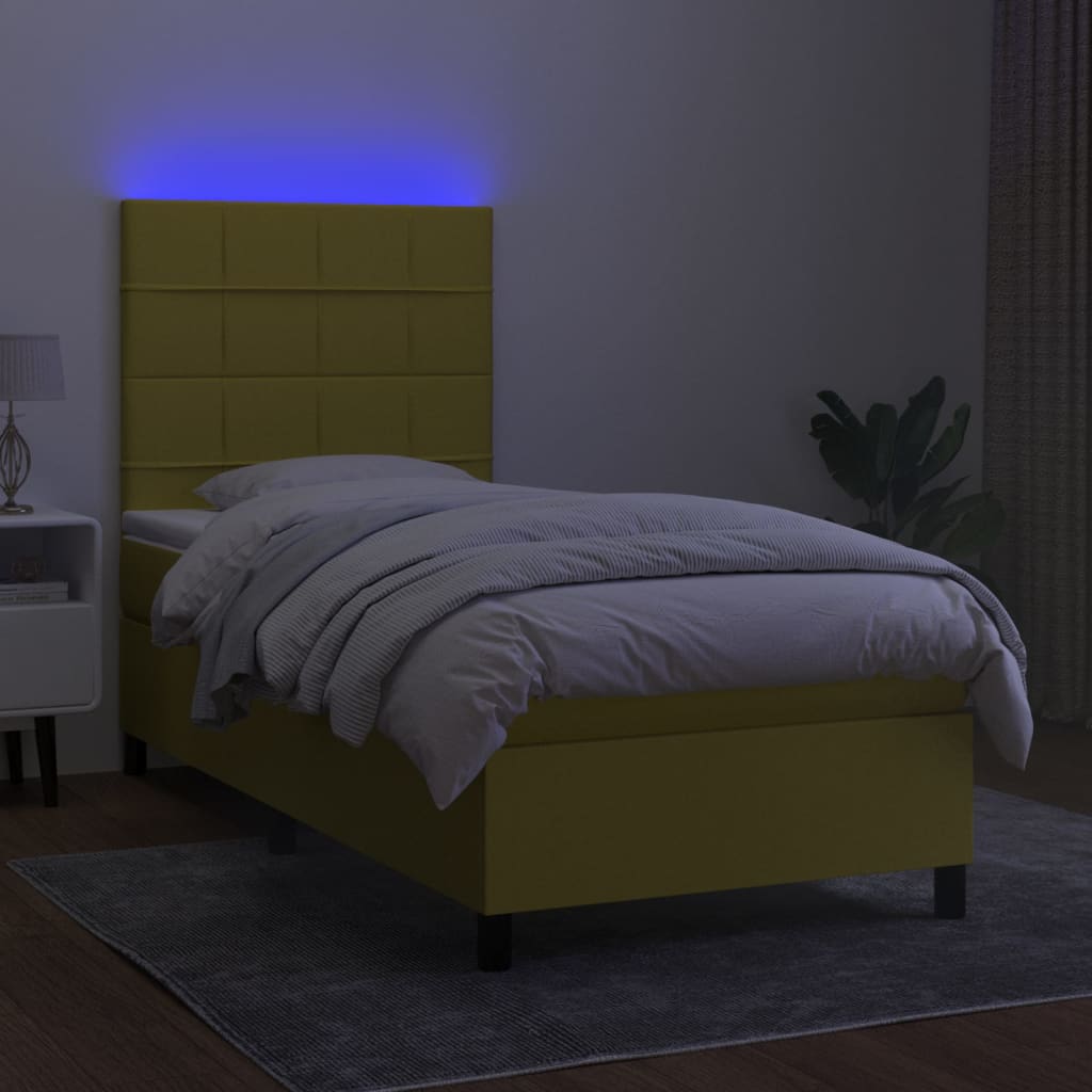 vidaXL Ramsäng med madrass & LED grön 90x200 cm tyg