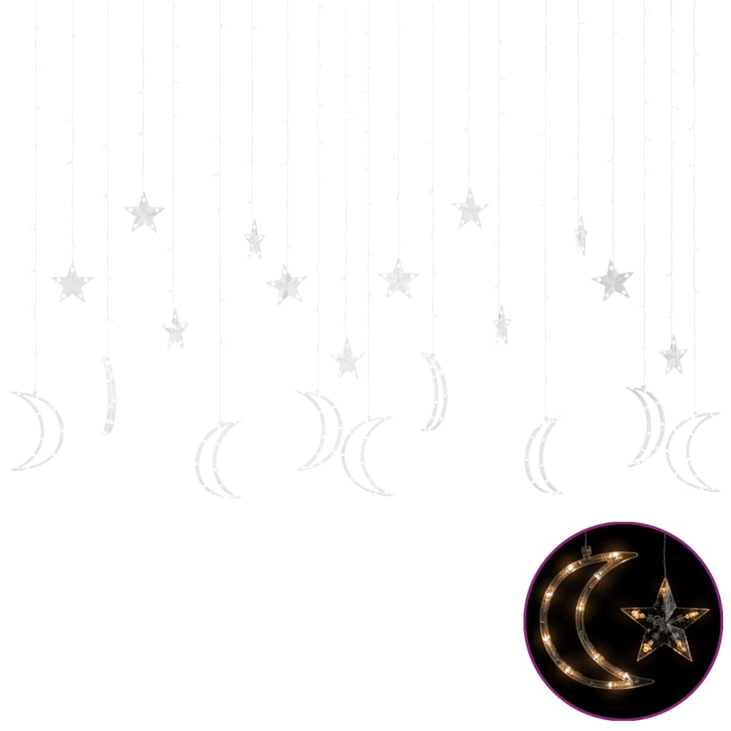 vidaXL Ljusgardin stjärnor och månar fjärrkontroll 345 LED varmvit