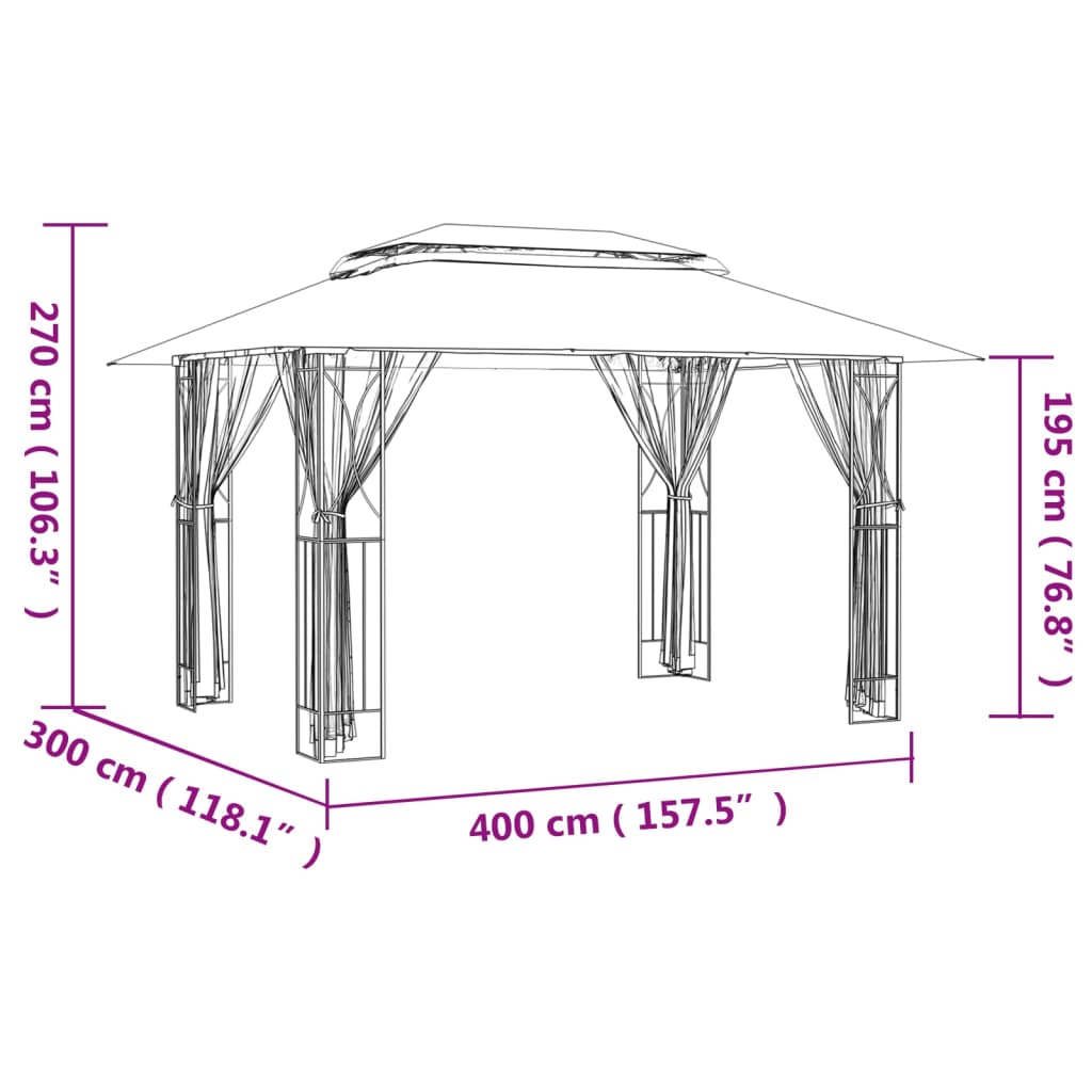 vidaXL Paviljong med sidoväggar antracit 400x300x270 cm stål