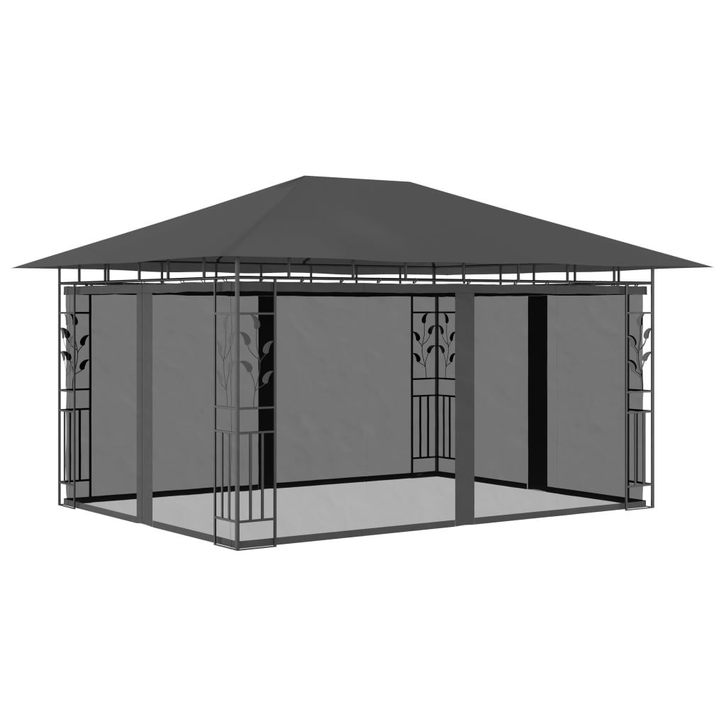 vidaXL Paviljong med myggnät 4x3x2,73 m antracit 180 g/m²