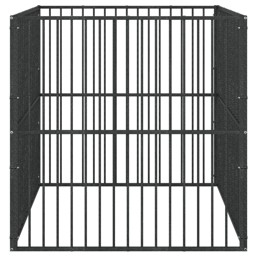 vidaXL Hundhage 4 paneler svart galvaniserat stål