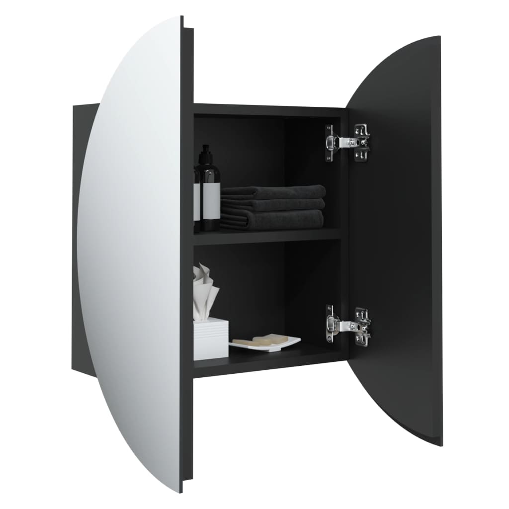 vidaXL Badrumsskåp med rund spegel och LED svart 47x47x17,5 cm