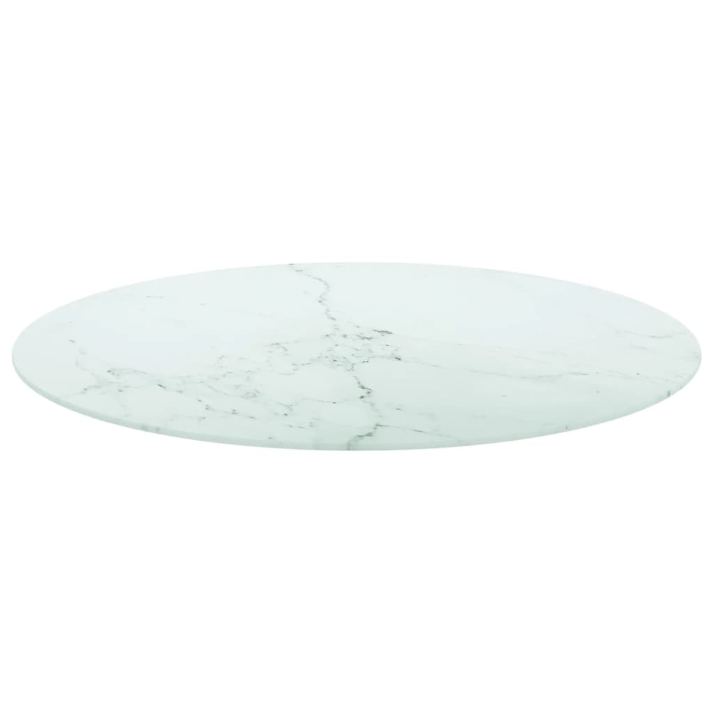 vidaXL Bordsskiva vit Ø80x1 cm härdat glas med marmortextur
